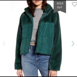 Forest Green Faux Fur Contrast Puffer Jacket